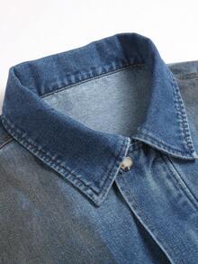 Manfinity Homme Men's Washed Distressed Denim Loose Jacket, For Fall - Blue - View 7