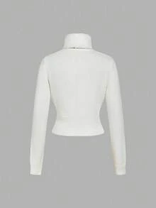 SHEIN MOD Women's Autumn/Winter Patchwork Faux Fur Collar Long Sleeve Twist Knit Tie Front Cardigan, Halloween Costum Women, Old Money Women,Winter Women,Retro For Women - White - View 2