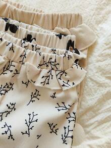 Vintaside Kids 3 件套灯芯绒印花荷叶边松紧腰直筒裤，适合婴幼儿女孩