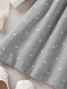 Sparklyn Young Girls' Cute Versatile Autumn/Winter New Sweet Heart Jacquard Dress With Ruffled Collar, Long-Sleeve Knit Dress For Festivals Fall - Grey - View 7