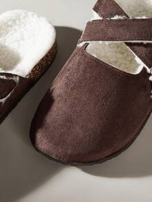 女士带扣设计休闲平底乐福鞋，带保暖衬里 - 咖啡棕 - 查看 5