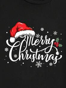Manfinity Homme Plus Size Men's Christmas Pattern T-Shirt, Christmas Tee, Suitable For Couples And Family Parties - Black - View 2