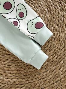 新生儿柔软舒适牛油果印花拉链连体衣、长袖和裤子两件套 - 綠色 - 查看 3