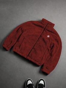 PAVTROS Áo khoác nam trơn thêu đa năng, phong cách Thu/Đông, Grunge, Giáng sinh, áo khoác lót giữ nhiệt - Đỏ - Xem 5