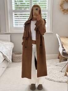 CovetEZ Women's Autumn And Winter Elegant Office Camel Mid-Length Windbreaker,Retro Suede Corduroy Casual Versatile Fashion Jacket Coats - Brown - View 5