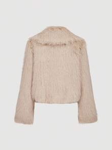 SHEIN MOD Women's Fashionable & Elegant Faux Fur Coat, Autumn Winter, Halloween , Christmas Party, New Year Women's , Thanksgiving, Party , Elegant For Party, Luxury, Women's Winter Coat, Tie Front, - Apricot - View 3