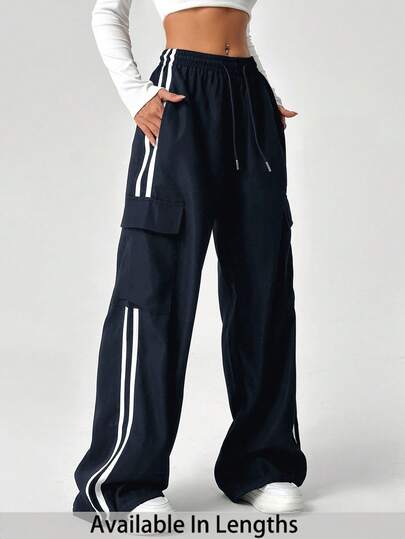 SHEIN PETITE CURVE Plus Size Colorblock Striped Straight Leg Cargo Pants