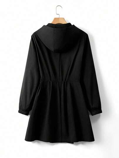 SHEIN LUNE CURVE Plusstorlek kvinnor med cylindermidja och huva, vindjacka i koreansk stil, avslappnad elegant lös passform, exklusiva sommarytterkläder