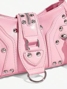 Viva Strut Ladies, Women Shoulder Bag, Hobo Bag, Fashionable, Personalized, Simple, Versatile, Street, Sweet And Cool Girls, Hot Girls, Y2k, Rivets, Biker Style, Punk, Teenagers , Pink - Pink - View 6