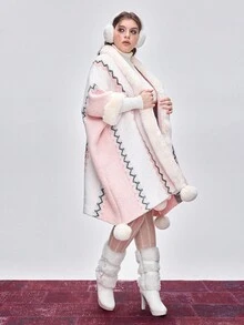 ROMWE Kawaii Áo len Poncho họa tiết sọc hình học cổ điển thường ngày Fair Isle cỡ lớn mùa thu/đông, Áo len dệt kim Poncho lông mịn Fair Isle cỡ lớn mùa thu/đông cho nữ, Áo khoác ngoài cỡ lớn mùa thu/đông cho nữ - Nhiều màu - Xem 5