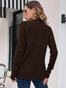 SHEIN Essnce 女式纯色圆领长袖休闲毛衣，秋冬 - 咖啡棕 - 查看 2