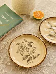 Cirelle 1 Đĩa sứ vẽ tay cổ điển 6 inch – Thiết kế hoa trà và hoa huệ theo phong cách retro tinh tế, đĩa ăn bít tết sang trọng. Khay trưng bày nhẫn và dây chuyền viền nổi thủ công cao cấp. Hoàn hảo để trang trí nhà cửa, làm đồ dùng bàn ăn, hộp đựng trang sức, quà tặng hoặc khay trang trí lối vào. - Nhiều màu - Xem 4