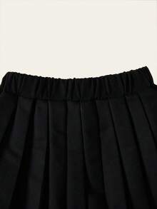 2pcs/Set Girls Casual Outfit, Bow Polo Shirt And Black Pleated Skirt, School Style Fall Winter