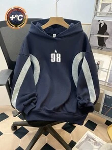 SHEIN Teen Girl Colorblock Letter Print Pattern Loose Casual Sweatshirt Fall Winter - Navy Blue - View 6
