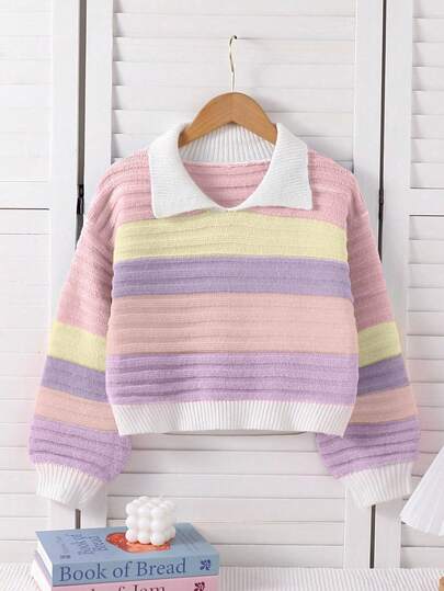 Sparklyn Suéter suelto y casual con cuello vuelto, a rayas y de colores, tipo peluche con diseño de ciervos, para niñas, adecuado para deportes al aire libre, fiestas, compras y talla grande en otoño/invierno