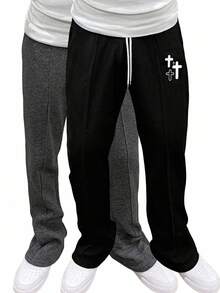 Manfinity Homme Men's Casual Versatile Cross Print Sweatpants - Multicolor - View 1