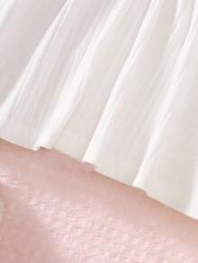 SHEIN 新生女宝宝秋季新款柔软亲肤梭织面料白色圆领长袖甜美可爱公主风字母印花连衣裙 - 白色 - 查看 5