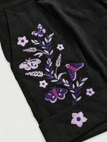 ROMWE Fairycore Quần short nhung kẻ thêu bướm thời trang thu đông cỡ lớn - màu đen - Xem 3