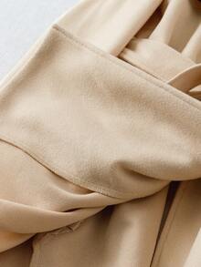 SHEIN Clasi Elegant Casual Daily Colorblock Navy Collar Mid-Length Plus Size Overcoat - Apricot - View 6