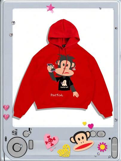 Paul Frank X ROMWE Herren Cartoon Muster Rot Pullover Kapuzenpullover
