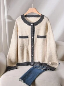 CosyJoli Plus Size Elegant French Floral Sheer Minimalist Sophisticated Casual Versatile Knit Cardigan For Women Autumn Winter Clothes For Women