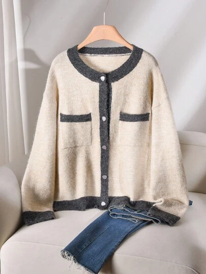 CosyJoli Plus Size Elegant French Floral Sheer Minimalist Sophisticated Casual Versatile Knit Cardigan For Women Autumn Winter Clothes For Women