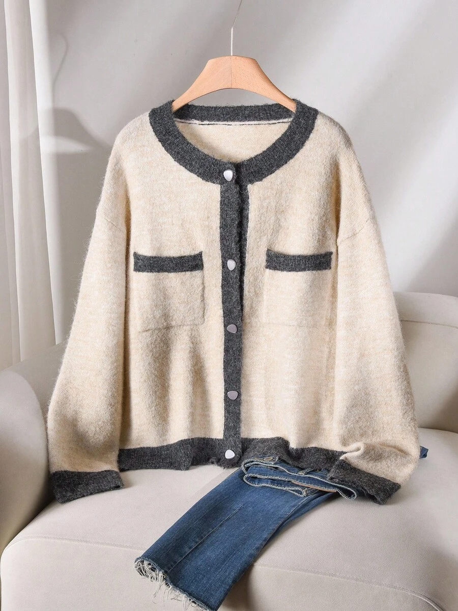 CosyJoli Plus Size Elegant French Floral Sheer Minimalist Sophisticated Casual Versatile Knit Cardigan For Women Autumn Winter Clothes For Women