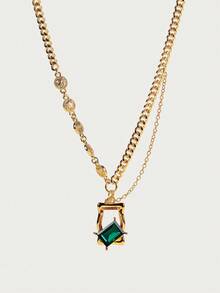 Glisma 18K Gold-Plated Green Crystal Necklace, Y2K Style/For Mom/Women/Girls, Suitable For Fall, Autumn, Winter, Festivals, Holidays, Vacations, Old Money, Halloween,Party,Night Club,Shopping,Vintage,PREMIUM,Zirconia,Rhinstone