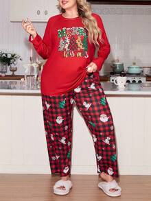 Plus Size Christmas Pajama Set For Women,Black And Red Plaid Pattern Night Wear,Autumn Winter Comfy Pj Sets,Cozy Fall Clothes Pajamas Outfit - Multicolor - View 6