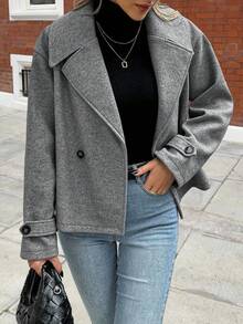 EMERY ROSE Casaco de lã feminino com lapela grande e botões decorados, manga comprida