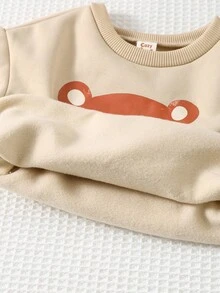 Cozy Pixies 2 pezzi Set di felpa con cappuccio a maniche lunghe e pantaloni lunghi con vita elastica, in maglia morbida con motivo a orsetto, per bambini e neonati, imbottitura termica, adatto per autunno/inverno