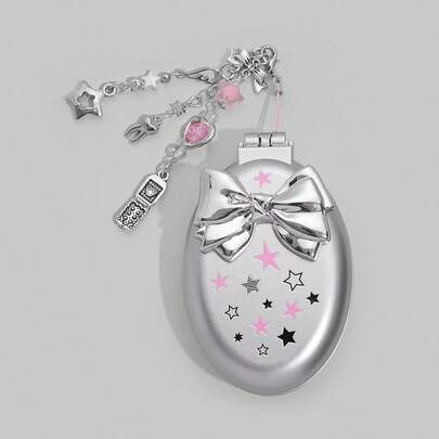 ROMWE Kawaii Bộ lược và gương gấp gọn hình nơ dễ thương, lược có túi khí tiện dụng cho mùa tựu trường, lược gương cầm tay tự làm.