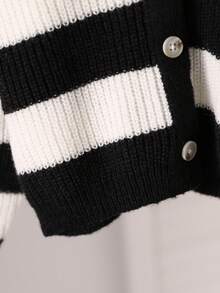 SHEIN Playful Pals Young Girl' Minimalist Striped Colorblock Knit Sweater Cardigan, Autumn/Winter Kid Cardigan Cropped Cardigan Kids Sweaters For Girls Button 7 Yrs Old Girl Shrug Cardigan Black White Striped Cardigan Fall Girls Button Cardigan Black And White Striped Cardigan Girl Sweater Jacket Toddler Cardigan Girl Kids Cardigan Sweater Kids Sweaters For Girls Button Kids Button Front Cardigan