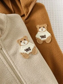 Cozy Pixies Bộ 2 áo khoác dài tay họa tiết tai gấu hoạt hình mềm mại thoải mái cho bé trai - Màu Khaki - Xem 5