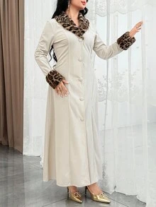 Feyla Women's Fashionable Commuter Leopard Print Patchwork Front Button Long Dress,Dresses For Women Elegant