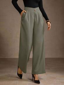 MOTF PREMIUM V WAIST SLANT POCKET WIDE LEG PANTS - Army Green - View 4