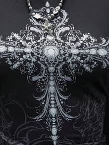 EgrlEra Camiseta de manga larga con cuello redondo y estampado punk negro para mujer - Negro - Ver 5