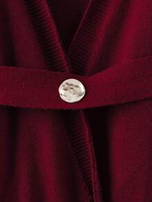 Regalyn Cárdigan de punto con cuello en V cruzado y cintura ceñida en color borgoña de estilo vintage para mujer de talla grande