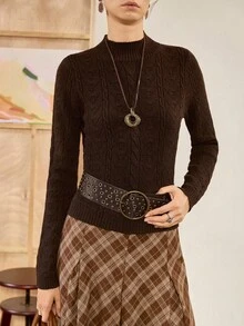 Florisole Casual Versatile Solid Color Slim Fit Sweater - Coffee Brown - View 1