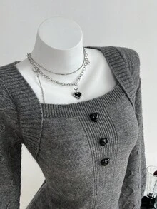 Elamini 可爱心形休闲百搭女式毛衣