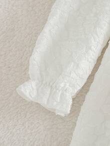 Cozy Pixies Baby Girl White Textured Soft Fabric Solid Color Ruffle Collar Long Sleeve Cinched Waist Cute Princess Style Party Casual Elegant Sweet Jacquard Bow Decor Fashion Long Sleeve Dress, Suitable For Autumn/Winter - Beige - View 6