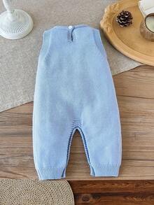 SHEIN 男婴休闲圆领麻花针织连体裤，秋季 - 淺藍色 - 查看 2