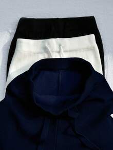 Franclia Quần ống rộng ống đứng lưng cao có dây rút mới dành cho nữ, quần dệt kim dày lót nhiệt - Màu xanh hải quân - Xem 8