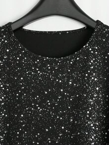 EMERY ROSE 女士优雅银箔网眼撞色衬衫 - 黑色 - 查看 8