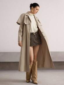 Heiryn Women's Solid Color Ruffle Trim Single-Breasted Long Casual Trench Coat, Autumn