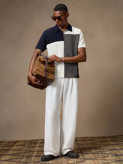 AKNOTIC Herr stickad lapptäcke "Old Money" texturerad slim fit kortärmad casual pikétröja, lämplig för vardagsbruk, pendling, vår/sommar, semester, fest, bröllop, par, pojkvänspresent, strandkläder