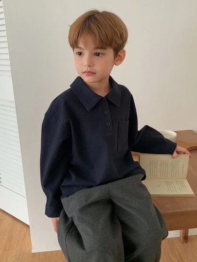 DAZY 小男孩纯色长袖落肩宽松休闲衬衫