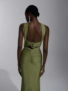 Elitara 优雅浪漫性感简约设计紧身连衣裙，弹力针织，细肩带，露背，修腰。时尚网红风格，适合节日、派对、婚礼、伴娘等场合。