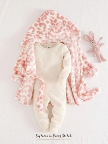 Cozy Pixies Baby Girl Leopard Print Round Neck Long Sleeve Tie Plush Robe, Versatile & Comfortable Plush Robe, Bathrobe, Moisture-Wicking Warm Sleepwear, Comfortable & Versatile Casual Basic Style, Suitable For Autumn/Winter Indoor, Outdoor Leisure, Skiing, Back To School, Daily Wear, Sports, Play, Party, Festival, Halloween, Christmas, New Year, Valentine's Day - Multicolor - View 4