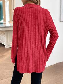 Easowa Women's Turtleneck Long Sleeve Long Length T-Shirt With Textured Rib Knit, Autumn/Winter,Red Top - Red - View 2